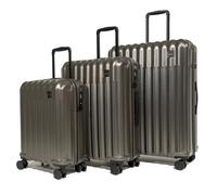 Rock Luna Set of 3 Hard Shell Suitcase in Charcoal - Lightweight Durable ABS Case with TSA Lock, 8 Spinner Wheels & Telescopic Handle - Metallic Checked Luggage - Small, Medium & Large