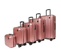 Rock Luna Set of 5 Hard Shell Suitcase in Pink - Lightweight Durable ABS Case with TSA Lock, 8 Spinner Wheels & Telescopic Handle - Metallic Checked Luggage - Small, Medium, Large, Underseat & Vanity
