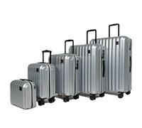 Rock Luna Set of 5 Hard Shell Suitcase in Silver - Lightweight Durable ABS Case with TSA Lock, 8 Spinner Wheels & Telescopic Handle - Silver Metallic Checked Luggage - Small, Medium, Large, Underseat