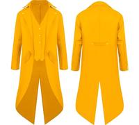 Rock Men's Costume - Halloween Costume Men's Tailcoat Yellow/Red Medium Length Gothic Tailcoat Vintage V-Neck Steampunk Jacket Lapels with Pockets Plain Medieval Jacket for Carnival Costume