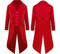 Rock Men's Costume - Halloween Costume Men's Tailcoat Yellow/Red Medium Length Gothic Tailcoat Vintage V-Neck Steampunk Jacket Lapels with Pockets Plain Medieval Jacket for Carnival Costume