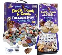 Rock & Mineral Collection Kit With 2 Easy Break Geodes Activity Kit With Over 200+Pcs Comes With Identification Sheet Educational Discovery Treasure Kit Sort, Find, Identify