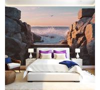 Rock Mural Wallpaper Stairs Leading to The sea Non-Woven Art Print 390 x 260cm Wall Murals Poster Picture Design Modern Decoration for Bedrooms Living Room Children Nursery