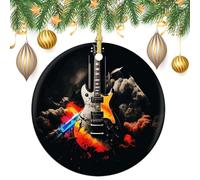 Rock Music Ceramic Christmas Ornaments 3 Inch Vintage Hanging Baubles with Gold String for Xmas Tree Decorations Holiday Party Yard Garden Home Decor Festive Keepsake Gift Exchange