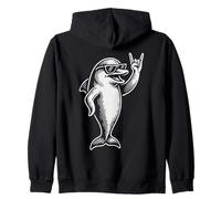 Rock Music Funny Dolphin Heavy Metal Retro Zip Hoodie