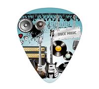 Rock Music Guitar Picks Picks 12 Pack with Thin Box,Concert Pattern Guitars and Records with Speakers Ornamental Arrangement,Special Guitar Plectrums Gift Set for Guitarist
