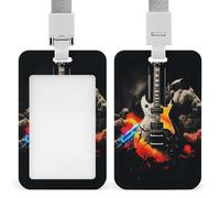 Rock Music Id Badge Holder with Lanyard, Clear Vertical Card Protector Waterproof, Breakaway Safety Neck Strap, Heavy Duty Name Tag Holder for Nurse Teacher Officer Staff Women Men