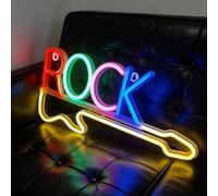 Rock Music Neon Light USB/Battery Powered Multi-Color Trendy Music Themed Neon Sign LED Wall Lights Suitable for Gaming Rooms Team Gatherings and Party Venues (4.5V 15.2 * 5.2IN)
