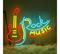 Rock Music Neon Sign for Wall Decor Dimmable Neon Light Signs Guitar Shape LED Neon Signs for Bar Rock Music Fans Game Room