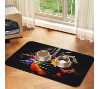 Rock Music Pet Feeding Mat Absorbent Pu Leather Dog Cat Food Mats Contain Spills Protects Floors, Anti-Slip Rubber Backing Dog Bowl Mats Easy Clean Pet Placemats 40x60cm