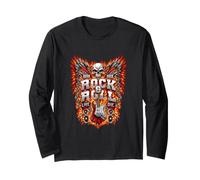 Rock Music Skull Freedom Wings Guitar Flames Graphic Long Sleeve T-Shirt