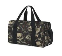 Rock Music Skull Pattern Sports Duffel Bag Weekend Overnight Bag Tote Holdall Casual Travel Gym Duffel Bags for Kids Girls Boys Women Men