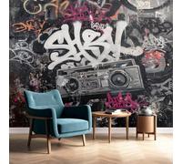 Rock Music Wall Mural Graffiti Radio Wallpaper Non-Woven Hip Hop Living Room Bedroom Kitchen Office Background Wall Covering 400 x 280 cm