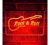 Rock 'N Roll Guitar LED Neon Sign - Multicolour Wall Light Display for Music Room, Bar, Studio, Game Room or Band (Red)