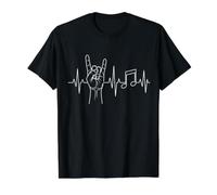 Rock ’n’ Roll Hand Gesture Heartbeat Pulse Value Graphic T-Shirt, Men, Black, M