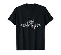 Rock ’n’ Roll Hand Gesture Heartbeat Pulse Value Graphic T-Shirt, Men, Black, XL