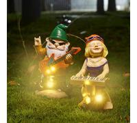 Rock N Roll Musician Gnomes with Solar LED Light Instruments | Set of 2 | Musician, Pianist, Guitarist Garden Statue, Yard Art Décor, Indoor & Outdoor Ornament for Lawn, Patio Sculpture - 10"-11" H