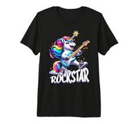 Rock n Roll Rainbow Rockstar Unicorn Playing Guitar Premium T-Shirt