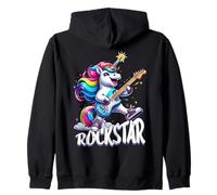 Rock n Roll Rainbow Rockstar Unicorn Playing Guitar Zip Hoodie