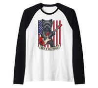 Rock N Roll Yorkie Dog Playing Guitar USA Flag Puppy Raglan Baseball Tee