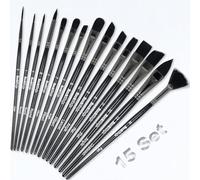 Rock Ninja Paint Brush Set, 15Pcs Artist Paint Brushes for Acrylic, Oil, Watercolor, Creative Body Paint, Decorating and Gouache Painting (Black)
