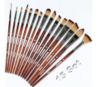 Rock Ninja Paint Brush Set, 15Pcs Artist Paint Brushes for Acrylic, Oil, Watercolor, Creative Body Paint, Decorating and Gouache Painting (Brown)