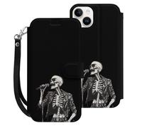 Rock N'roll Skeleton Cell Phone Flip Leather Case Classic Protection Compatible with iPhone 15/15 Plus/15 Pro/15 Pro Max