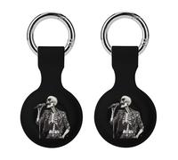Rock N'roll Skeleton Compatible with Airtag Locator Silicone Protective Case with Keychain 2PCS