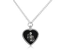 Rock N'roll Skeleton Pet Ashes Necklace Heart Silver Classic Pet Pendant Memorials Funerary for Dog Cat Lover