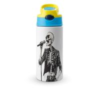 Rock N'roll Skeleton Water Bottle with Straw and Handle and Pop-Up Spout Cover Leak-Proof Stainless Steel Travel Cup