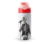 Rock N'roll Skeleton Water Bottle with Straw and Handle and Pop-Up Spout Cover Leak-Proof Stainless Steel Travel Cup