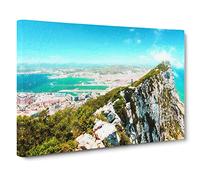 Rock Of Gibraltar Skyline Canvas Print | Gallery Wrapped 30mm Frame Wall Art | 20x14 inches | Ready to Hang | Modern Cityscape Picture | Living Room Bedroom Lounge Office