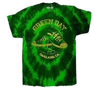 Rock Off Officially Licensed Green Day Kids T-Shirt - All Stars Band Logo, Green Dye Wash, M/7-8 Years