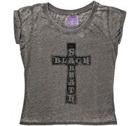 Black Sabbath T Shirt Vintage Cross Official Womens Charcoal Grey Burnout XXL