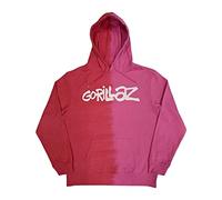 Gorillaz Hoodie Two Tone Brush Band Logo Official Mens Red Pullover M