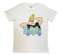 Rock Off officially Licensed Products Johnny Bravo Posing Logo T-Shirt in White | Size: Medium Rock Off officially Licensed Products White M