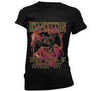Rock Off officially licensed products Led Zeppelin Black Flames Skinny Fit T Shirt L