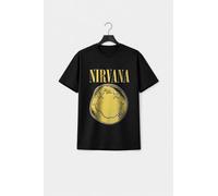 Rock Off officially Licensed Products Nirvana Grunge Face Infill Distressed Premium Carbon Finish T-Shirt in Black | Size: Large Rock Off officially Licensed Products Black L