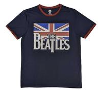 Rock Off officially licensed products The Beatles Drop T Logo & Vintage Flag Ringer T Shirt S Navy