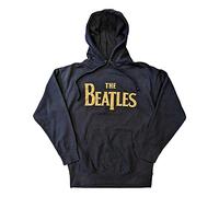 The Beatles Hoodie Gold Drop T Band Logo Official Unisex Navy Blue Pullover M