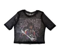Rock Off officially Licensed Products Women's Jimi Hendrix Lightning Sknny Fit Mesh Crop Top in Black | Size: Medium Rock Off officially Licensed Products Black M