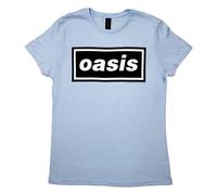 Rock Off officially Licensed Products Women's Oasis Classic Decca Band Logo Skinny Fit T-Shirt in Blue | Size: Large Rock Off officially Licensed Products Blue L