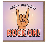 Rock On Birthday Card - Happy Birthday Rock Hand Sign, Fun Music Lover Design with Bold ON Message