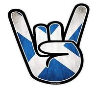 ROCK ON Hand Design with Scotland Scottish Saltire Flag Motif Vinyl Car Sticker Decal 92x92mm