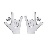 Rock On Hand Earring Cute Sign Language Stud Earrings for Women Men Music Lover Jewelry Gift (silver)