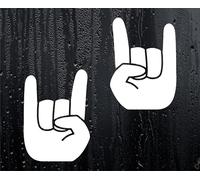 Rock On Horns Hand Gesture Car Van Stickers x2 Fun Novelty Nice Cute Window Bumper Boot Door Laptop Mirror Decals