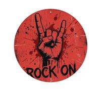 Rock On Music Quote Vintage Electric Guitar Classic Amplifier Metal Tin Sign Plaque Wall Decor for Cafe, Man Cave, Club Bar, Office, Home Garden Round Metal Poster 8x8Inch