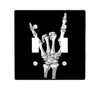 Rock On Skeleton Hand Light Switch Cover Plate/Outlet Covers, Black Gothic Design for Halloween Decor, Thermoplastic Wall Plates, Standard Size Double Toggle