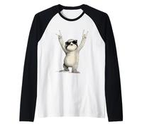 Rock On Sloth Sunglasses Funny Vibes Raglan Baseball Tee