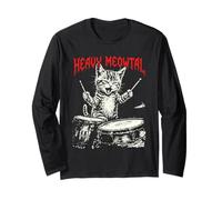 Rock On Vintage Drummer Cat 80s Band Style Long Sleeve T-Shirt